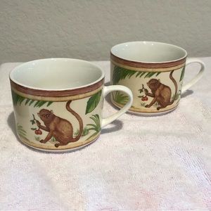 American Atelier MONKEY #5029 Set of 2 Porcelain Coffee Tea Cups 2-5/8”